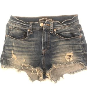 Express high rise distressed denim shorts